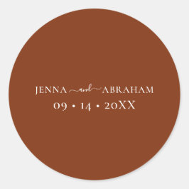 Elegante rustieke terracotta bruiloft envelop afdi ronde sticker