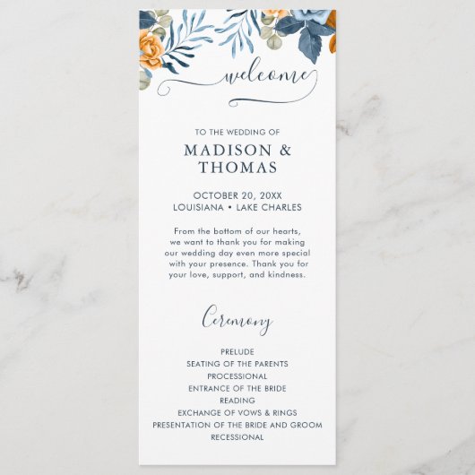 Elegante rustieke terracotta eucalyptus herfst bru programmakaart (Voorkant)