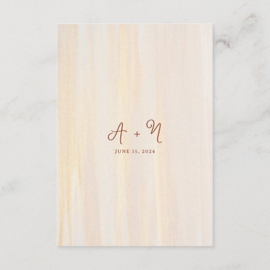 Elegante rustieke terracotta & gouden monogram bru informatiekaartje (Achterkant)