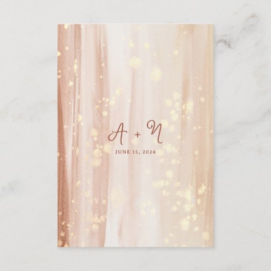 Elegante rustieke terracotta gouden monogram bruil informatiekaartje (Achterkant)