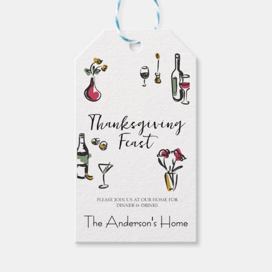 Elegante Rustieke Thanksgiving-diner Cadeaulabel (Voorkant)