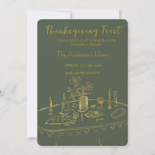 Elegante Rustieke Thanksgiving-diner Kaart (Voorkant)