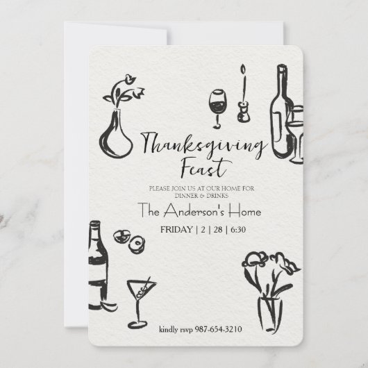 Elegante Rustieke Thanksgiving-diner Kaart (Voorkant)