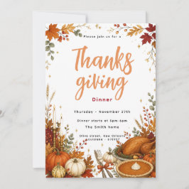 Elegante Rustieke Thanksgiving Dinner Uitnodiging