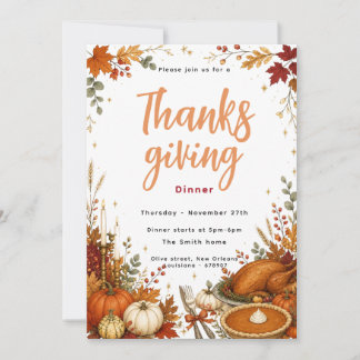 Elegante Rustieke Thanksgiving Dinner Uitnodiging