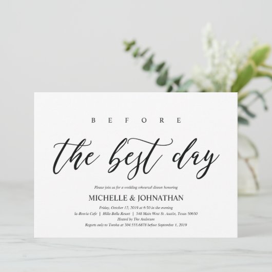 Elegante rustieke trouwrepetitie diner uitnodiging (Staand voorkant)