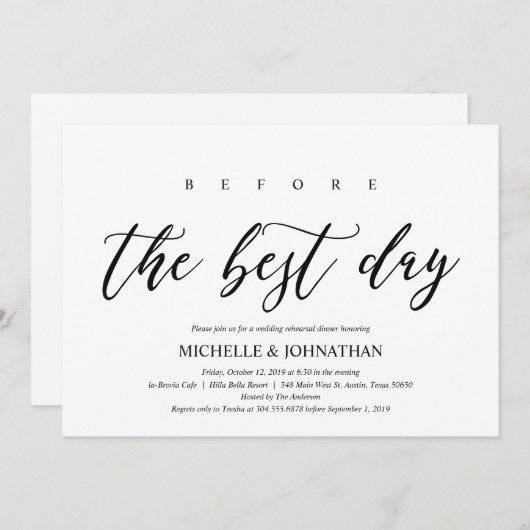 Elegante rustieke trouwrepetitie diner uitnodiging (Voorkant / Achterkant)