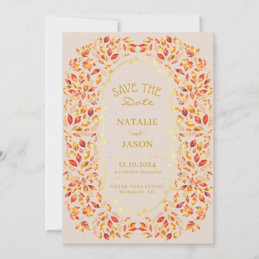 Elegante rustieke val verlaat Boho bruiloft Save The Date (Voorkant)
