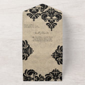 Elegante rustieke  Victoriaans bloemdamast All In One Uitnodiging (Buitenkant)