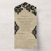 Elegante rustieke  Victoriaans bloemdamast All In One Uitnodiging (Binnen)