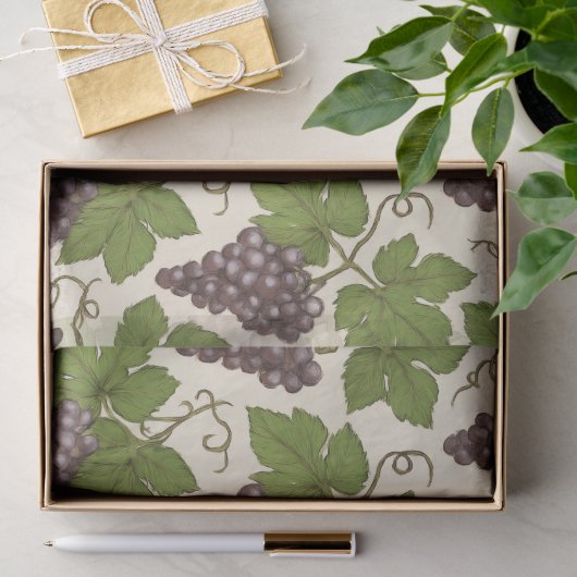 Elegante Rustieke Vintage Botanische Paarse Druive Tissuepapier (Geschenk)