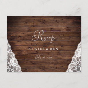 Elegante Rustieke Vintage Kanten Trouw RSVP Postka Uitnodiging Briefkaart