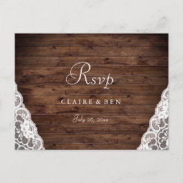 Elegante Rustieke Vintage Kanten Trouw RSVP Postka Uitnodiging Briefkaart