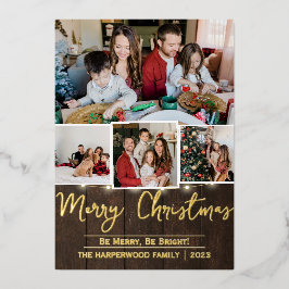 Elegante rustieke vreugde Kerstmis Familie Foto Co Folie Feestdagenkaart