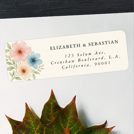 Elegante rustieke Waterverf Blauw Beige & Roze Blo Etiket