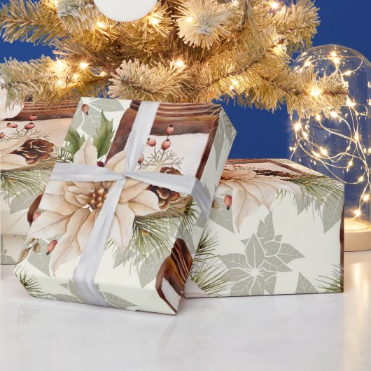 Elegante rustieke Waterverf Botanische Kerstmis Cadeaupapier (Feestdagen)