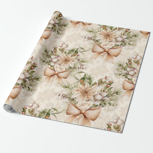 Elegante rustieke Waterverf Botanische Kerstmis Cadeaupapier (Uitgerold)