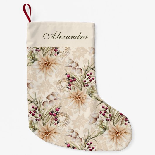 Elegante rustieke Waterverf Botanische Kerstmis Kleine Kerstsok (Voorkant)