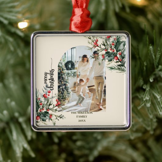 Elegante rustieke Waterverf Botanische Kerstmis Metalen Ornament (Boom)