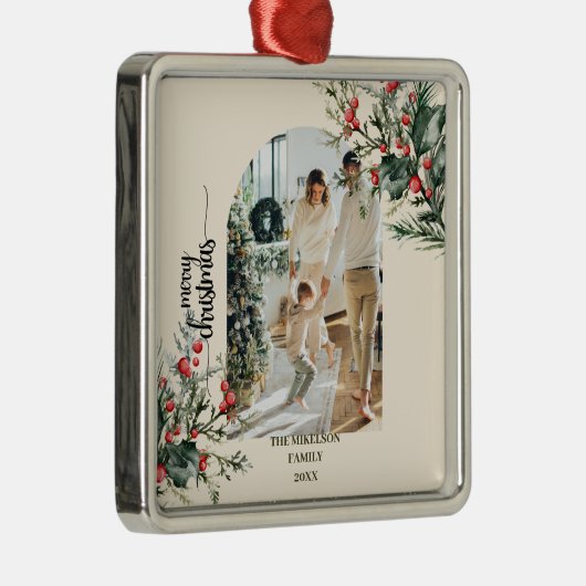 Elegante rustieke Waterverf Botanische Kerstmis Metalen Ornament (Rechts)