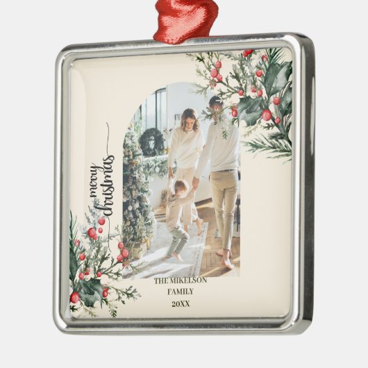 Elegante rustieke Waterverf Botanische Kerstmis Metalen Ornament (Links)