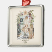 Elegante rustieke Waterverf Botanische Kerstmis Metalen Ornament (Links)