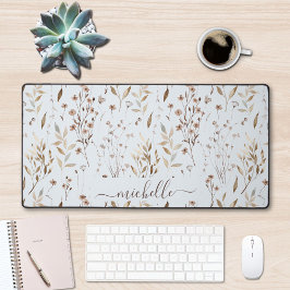 Elegante Rustieke Waterverf Bruine Bloemen Bladere Bureaumat
