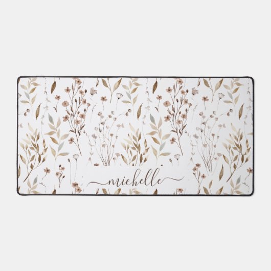 Elegante rustieke Waterverf bruine bloemen bladere Bureaumat (Voorkant)