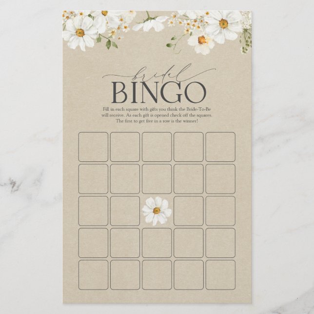 Elegante rustieke Waterverf Daisy Bruids Bingo Gam (Voorkant)