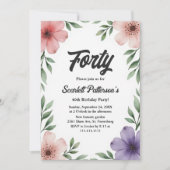 Elegante rustieke Waterverf Floral 40e verjaardag Kaart (Voorkant)