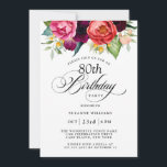 Elegante rustieke Waterverf Floral 80th Birthday Kaart<br><div class="desc">Deze heerlijk vrouwelijke en rustieke boho stijl 80e verjaardagsfeestuitnodiging heeft een weelderig rijk kleurenpalet in terracotta, diepperzik, bordeaux rood, paarse, blauwgroen en geel. De elegante waterverf botanische elementen hebben een op natuur geïnspireerde organische aantrekkingskracht en maken de invitatie pop met stijl. Elegant kalligrafie script spelt het woord "Verjaardag" met flair....</div>