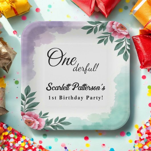 Elegante rustieke Waterverf Floral Boho 1e verjaar Papieren Bordje