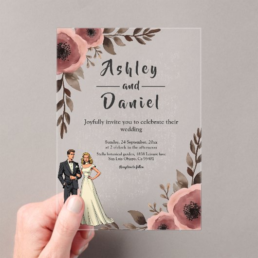 Elegante rustieke Waterverf Floral Romantische bru Acryl Uitnodigingen (Insitu (Draagbaar))