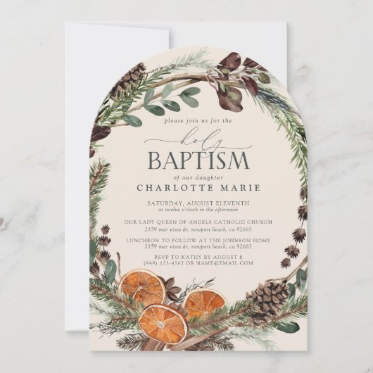 Elegante rustieke Waterverf groen Heilige doop Kaart (Voorkant)