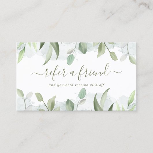 Elegante rustieke Waterverf groene bladeren Aanbevelingskaartje (Voorkant)