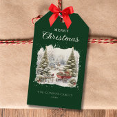 Elegante rustieke Waterverf kerstbomen Cadeaulabel