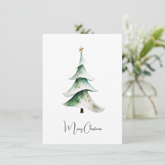 Elegante rustieke Waterverf kerstboom Feestdagenkaart (Staand voorkant)