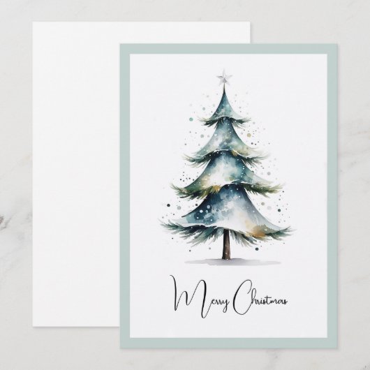Elegante rustieke Waterverf kerstboom Feestdagenkaart (Voorkant / Achterkant)