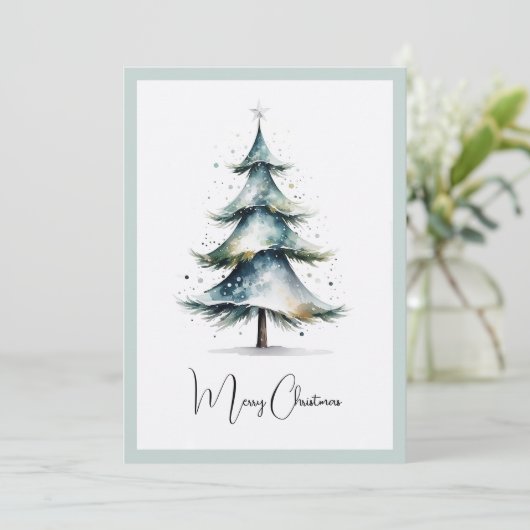 Elegante rustieke Waterverf kerstboom Feestdagenkaart (Staand voorkant)