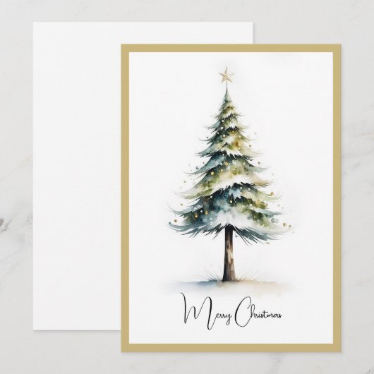 Elegante rustieke Waterverf kerstboom Feestdagenkaart (Voorkant / Achterkant)