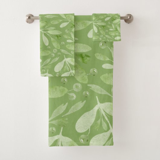 Elegante rustieke Waterverf laat Sage Green achter Bad Handdoek (Insitu)