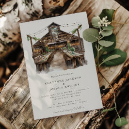 Elegante rustieke Waterverf land schuur bruiloft Kaart