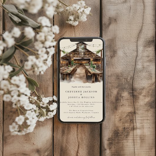 Elegante rustieke Waterverf land schuur bruiloft Kaart