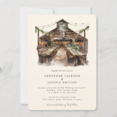 Elegante rustieke Waterverf land schuur bruiloft Kaart (Voorkant)