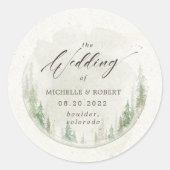 Elegante rustieke Waterverf pijnbomen Ronde Sticker (Voorkant)