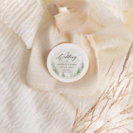 Elegante rustieke Waterverf pijnbomen Ronde Sticker