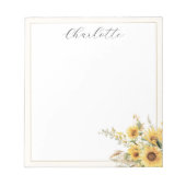 Elegante rustieke Waterverf Zonnebloem Bloemen Notitieblok (Voorkant)