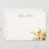 Elegante rustieke Waterverf Zonnebloem Bloemen Notitiekaartje (Voorkant)