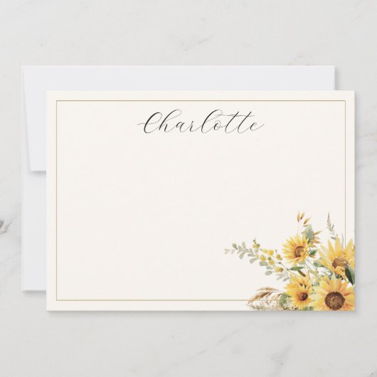 Elegante rustieke Waterverf Zonnebloem Bloemen Notitiekaartje (Voorkant)