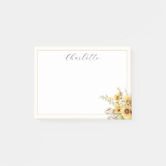 Elegante rustieke Waterverf Zonnebloem Bloemen Post-it® Notes (Voorkant)